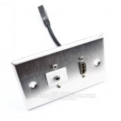 Placa Tapa HDMI 1.4 pigtail + Audio Jack 3.5 mm en L a 90° Acero Inoxidable Grado Alimenticio